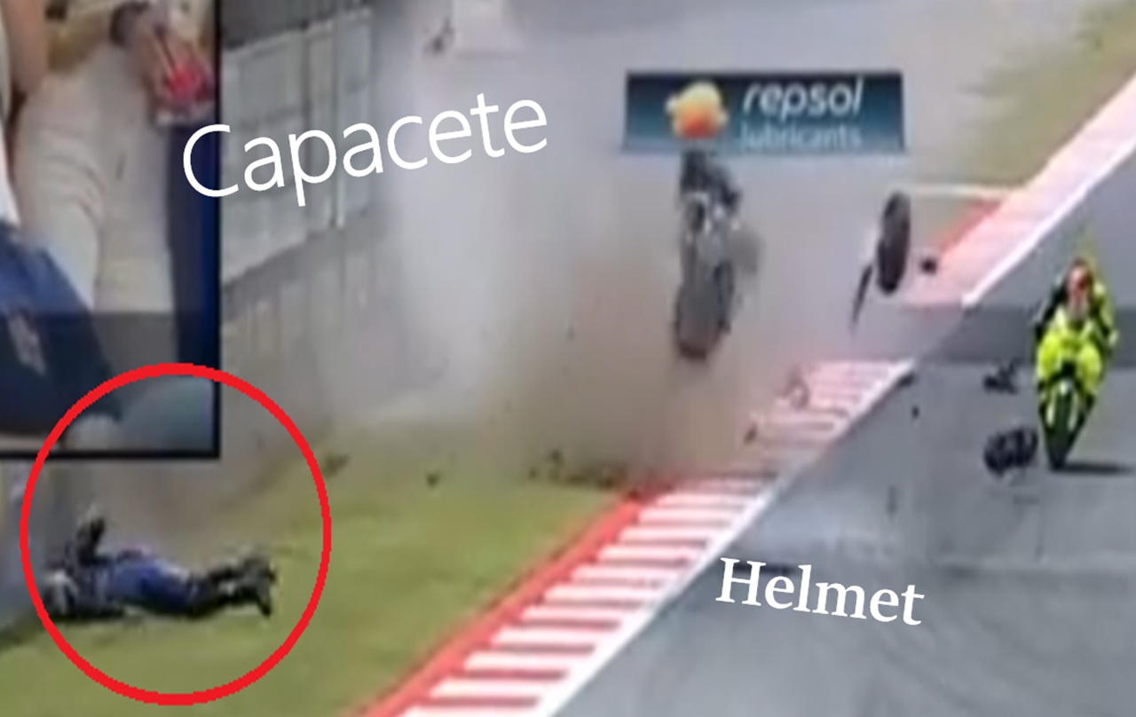 Alex MARQUEZ mostra o seu CAPACETE do acidente em BARCELONA
